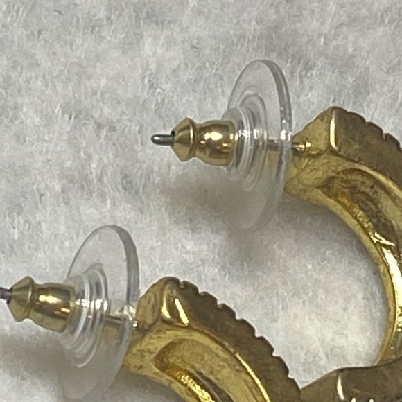 Silver Gold Tone Earrings Vintage Moon Half Circle Rope Edge Accent Pierced Stud - Picture 7 of 16